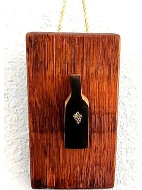 Wood Sign Wine Barrel Wine Bottle Grape Cluster Charm Dark Wine Stave Toasted